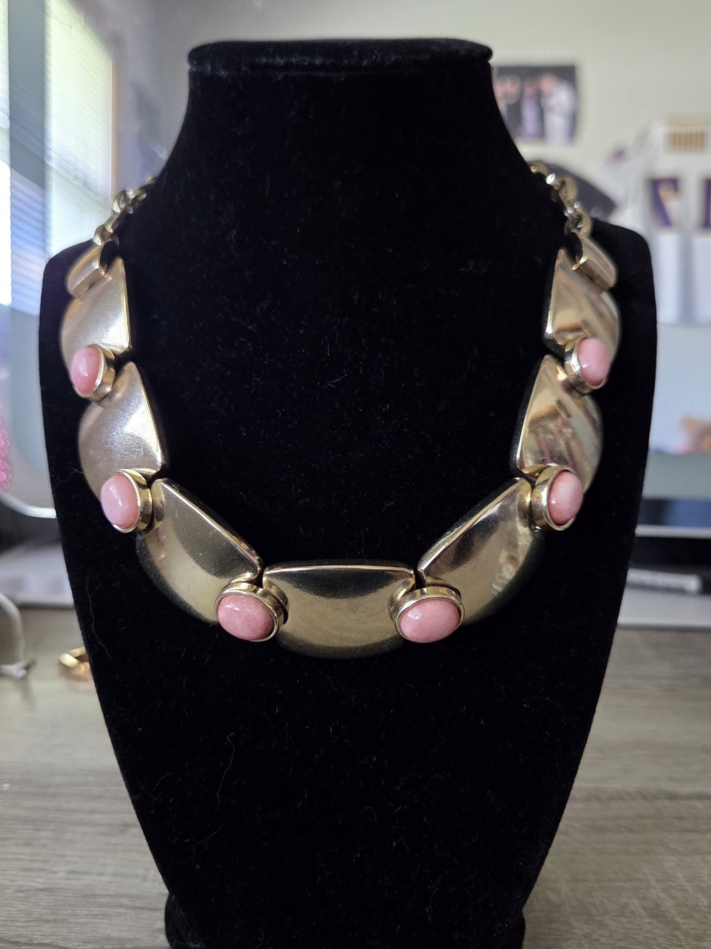 White House Black Market Gold Necklace with Pink Stones